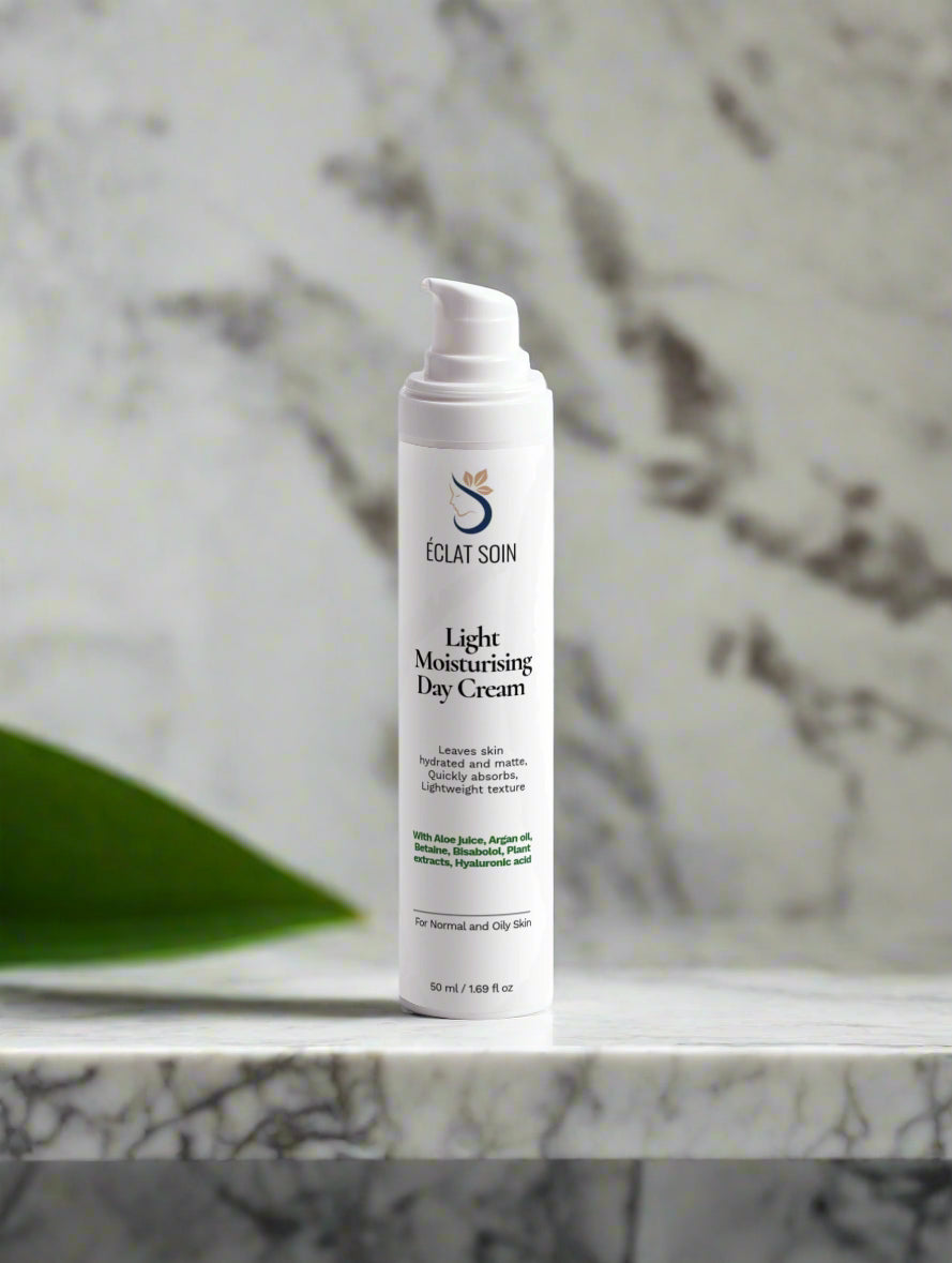 Eclat Soin Light Moisturising Day Cream packaged in a sleek bottle for hydration